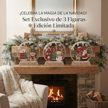 Cargar imagen en el visor de la galería, Set de 3 Adornos Navideños de Madera - Figuras Decorativas Redondas con Base "Feliz Navidad"
