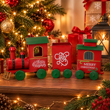 Cargar imagen en el visor de la galería, Tren de Navidad Decorativo Rojo y Verde 55x11x23 cm – Adorno Navideño de Hierro
