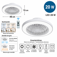 Cargar imagen en el visor de la galería, Ventilador de Techo Plafón Luz LED 28W con Motor DC 20W – Silencioso, 6 Velocidades, Giro Reversible y Mando a Distancia (Ø48 cm)
