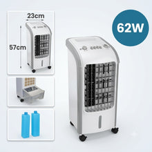 Cargar imagen en el visor de la galería, Ventilador de Torre función de Viento enfriador Enfriador de Aire Evaporativo 62W Portátil con Depósito de Agua, 3 Velocidades, Oscilación y Ruedas – Climatizador Compacto 23x26x57 cm
