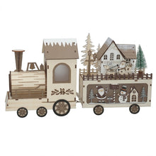 Cargar imagen en el visor de la galería, Tren Navideño Decorativo de Madera con 7 Luces LED Cálidas, Casa de Navidad Iluminada, Adorno Navideño para Hogar
