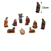 Cargar imagen en el visor de la galería, Set de Belén de Navidad de Resina de 11 cm - Figuras de Nacimiento Detalladas con Sagrada Familia y Reyes Magos
