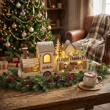 Cargar imagen en el visor de la galería, Tren Navideño Decorativo de Madera con 7 Luces LED Cálidas, Casa de Navidad Iluminada, Adorno Navideño para Hogar
