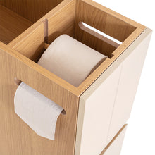 Cargar imagen en el visor de la galería, Mueble de Baño con Ruedas y Portarrollos – Armario Auxiliar Estrecho con 2 Cajones, Almacenaje para Papel Higiénico, MDF Roble y Blanco 60x20,8x75,5 cm
