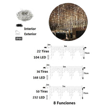 Cargar imagen en el visor de la galería, Cortina de Luces LED de Navidad Cable transparente 8 Funciones interior y exterior
