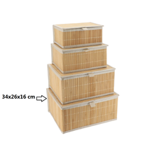 Cargar imagen en el visor de la galería, Cesta de Almacenamiento de Bambú Natural con Tapa – Organizadores Rectangulares Apilables en 4 Tamaños
