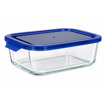 Cargar imagen en el visor de la galería, QUTTIN Fiambrera Hermética de Cristal con Tapa Azul | Táper de Vidrio Borosilicato | Apto para Microondas, Horno, Congelador y Lavavajillas | Rectangular, Cuadrada y Redonda | 300-1500 ml
