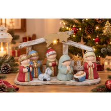 Cargar imagen en el visor de la galería, Nacimiento Infantil de Navidad con Luz LED Cálida, Figura Decorativa de Resina, 15,5 x 26 cm
