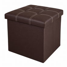 Cargar imagen en el visor de la galería, Puf Cuadrado de Almacenamiento de Piel Sintética con Tapa Acolchada, Asiento Auxiliar, 38 × 38 × 36 cm
