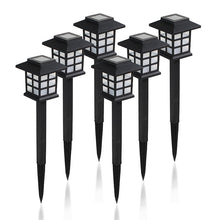 Cargar imagen en el visor de la galería, Set de 6 Luces Solares LED para Jardín con Diseño de Palacio - Lámpara de Exterior Blanca Fría, Impermeable, Estaca de Plástico Duradero para Caminos, Césped y Patio
