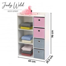 Cargar imagen en el visor de la galería, Mueble de 4 cestas de almacenamiento Junior Infantil madera blanca, Multicolor, 62X29.5X96CM
