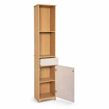 Cargar imagen en el visor de la galería, Mueble de Baño Columna Alta RIVOLI con Puerta y Cajón – Armario Estrecho de MDF con 2 Estantes, 174,5 x 38 x 26 cm, Almacenaje Vertical para Baño
