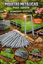 Cargar imagen en el visor de la galería, Piquetas Metálicas para Jardín 15 cm – Grapas de Sujeción Galvanizadas Ø 3 mm | Anclajes para Malla Antihierbas, Césped Artificial y Riego
