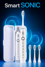 Cargar imagen en el visor de la galería, Cepillo Dental Eléctrico Sónico Recargable con 4 cabezales, Cable USB Tipo C y 1 estuche de viaje Blanco
