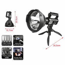 Cargar imagen en el visor de la galería, Linterna LED Portátil 1500LM con Trípode – Recargable Tipo C, Power Bank, 4 Modos de Luz
