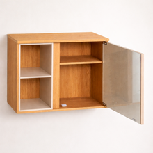 Cargar imagen en el visor de la galería, Armario de Baño de Pared Rivoli con Espejo | 1 Puerta + 1 Estante Interior + 2 Compartimentos | MDF Lacado Liso + Roble | 60x45x20 cm
