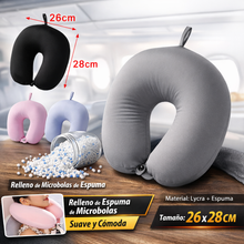 Cargar imagen en el visor de la galería, Cojín de Viaje Cervical en Forma U con Microbolas de Espuma – Almohada de Cuello Suave y Transpirable 26x28 cm para Avión, Coche y Tren
