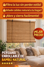 Cargar imagen en el visor de la galería, Persiana Enrollable de Bambú Natural Marrón | Estor de Bambú para Ventana y Puerta | Cortina Decorativa con Cuerda Ajustable
