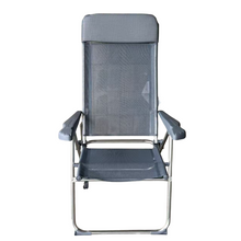 Cargar imagen en el visor de la galería, Silla Alta plegable playa estructura de aluminio tejido Textileno, transpirable y fresco, 7 posiciones 65 x 118 cm - Maxia Market
