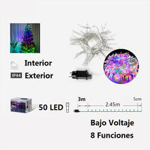 Cargar imagen en el visor de la galería, Guirnalda Luces led Navidad blanco cable transparente interior y exterior 8 funciones guirnaldas
