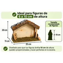 Cargar imagen en el visor de la galería, Casa Portal Madera con musgo  para belén de un Nacimiento navidad diseño realista
