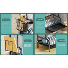 Cargar imagen en el visor de la galería, Estantería Escurridor de Platos de 3 Niveles para Cocina | Estructura Metálica con Bandeja de Plástico, Porta Cubiertos y Soportes Multifuncionales
