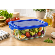 Cargar imagen en el visor de la galería, QUTTIN Set de 3 Fiambreras Hermética de Cristal con Tapa Azul | Táper de Vidrio Borosilicato | Apto para Microondas, Horno, Congelador y Lavavajillas | Rectangular, Cuadrada y Redonda
