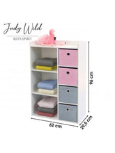 Cargar imagen en el visor de la galería, Mueble de 4 cestas de almacenamiento Junior Infantil madera blanca, Multicolor, 62X29.5X96CM
