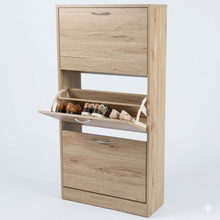 Cargar imagen en el visor de la galería, Mueble Armario de Zapateros Madera 3 Cajones Roble para 18 Pares Zapatos
