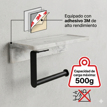 Cargar imagen en el visor de la galería, Portarrollos de Baño con Estante Multifunción – Diseño Premium: Efecto Mármol/Negro o Bambú/Blanco – Instalación con Adhesivo 3M Sin Taladro – 18 x 9.5 cm
