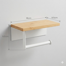 Cargar imagen en el visor de la galería, Portarrollos de Baño con Estante Multifunción – Diseño Premium: Efecto Mármol/Negro o Bambú/Blanco – Instalación con Adhesivo 3M Sin Taladro – 18 x 9.5 cm
