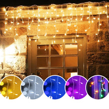 Cargar imagen en el visor de la galería, Cortina de Luces LED de Navidad Cable transparente 8 Funciones interior y exterior

