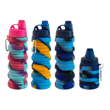 Cargar imagen en el visor de la galería, 3 Botellas de Agua Plegables de Silicona 500ml – Portátiles, Reutilizables, Ideales para Viaje, Deporte y Camping
