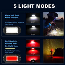 Cargar imagen en el visor de la galería, Linterna de cabeze frontal led recargables USB-C – 2 Modelos A/B – 5/6 Modos – Ajustable – IPX4 gran luminosidad e iluminacion para campo, camping al aire libre, escalada de montaña y minería y reparación de automóviles
