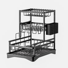 Cargar imagen en el visor de la galería, Estantería Escurridor de Platos de 3 Niveles para Cocina | Estructura Metálica con Bandeja de Plástico, Porta Cubiertos y Soportes Multifuncionales
