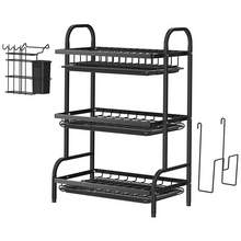 Cargar imagen en el visor de la galería, Estantería Escurridor de Platos de 3 Niveles para Cocina | Estructura Metálica con Bandeja de Plástico, Porta Cubiertos y Soportes Multifuncionales
