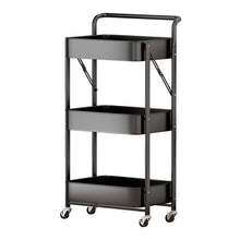 Cargar imagen en el visor de la galería, Carrito de Almacenamiento Multifuncional de Metal Plegable con 3 Niveles y Ruedas – Blanco o Negro

