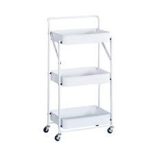 Cargar imagen en el visor de la galería, Carrito de Almacenamiento Multifuncional de Metal Plegable con 3 Niveles y Ruedas – Blanco o Negro
