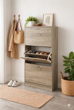 Cargar imagen en el visor de la galería, Mueble Armario de Zapateros Madera 3 Cajones Roble para 18 Pares Zapatos
