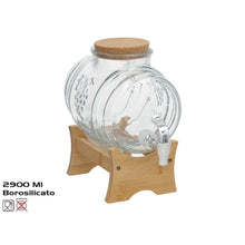 Cargar imagen en el visor de la galería, Barril Dispensador de Líquidos de Vidrio Borosilicato con Soporte de Bambú y Grifo – 2.9L / 5L – Tapa de Corcho
