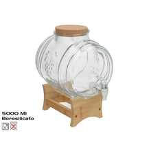 Cargar imagen en el visor de la galería, Barril Dispensador de Líquidos de Vidrio Borosilicato con Soporte de Bambú y Grifo – 2.9L / 5L – Tapa de Corcho
