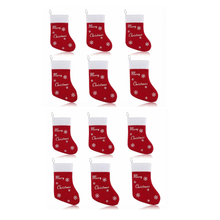 Cargar imagen en el visor de la galería, Set 12 Botas de Navidad de Poliéster 6x15 cm – Calcetines Navideños Rojos con Diseño de Copos de Nieve y Texto "Merry Christmas" para Decoración Colgante de Árbol y Regalos
