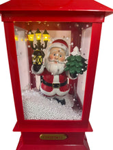 Cargar imagen en el visor de la galería, Farol Navideño de Papá Noel con Efecto Nieve, Luz LED y Música 23x23x109 cm - Postse de Luz Decorativo de Plástico para Navidad
