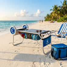 Cargar imagen en el visor de la galería, Carrito de Playa 2 en 1 con Mesa de Picnic Incorporada, Carro Plegable Multiusos con Ruedas Todoterreno, Estructura de Aluminio Reforzado, Carga Máxima 30kg
