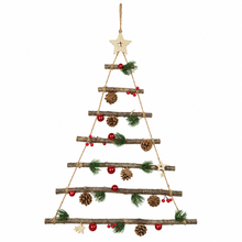 Cargar imagen en el visor de la galería, Árbol de Navidad Colgante de Madera con Piñas y Adornos Naturales, Decoración Navideña Rústica, 3 Modelos Surtidos al Azar

