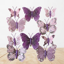 Cargar imagen en el visor de la galería, Set de 10 Mariposas Decorativas con Clip para Manualidades, Árbol de Navidad y Decoración del Hogar – Disponible en 4 Colores
