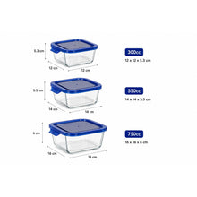 Cargar imagen en el visor de la galería, QUTTIN Fiambrera Hermética de Cristal con Tapa Azul | Táper de Vidrio Borosilicato | Apto para Microondas, Horno, Congelador y Lavavajillas | Rectangular, Cuadrada y Redonda | 300-1500 ml

