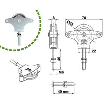 Cargar imagen en el visor de la galería, Polea para tendedero hierro 50x40 mm y 40x40 mm, 2 pcs con tornillo plástico
