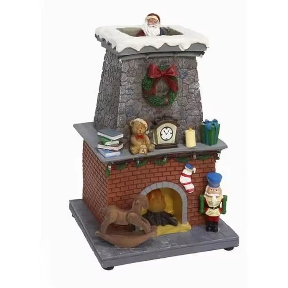 Chimenea Navidad escena musica con luz 33x19 cm