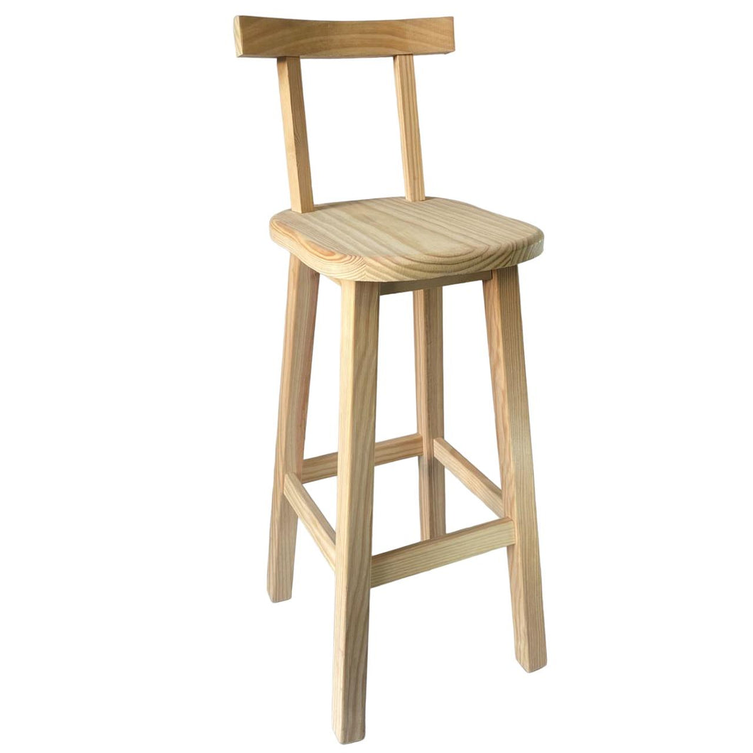 Taburete de Barra con Respaldo Madera Natural y Resistente, Diseño Original con Reposapiés